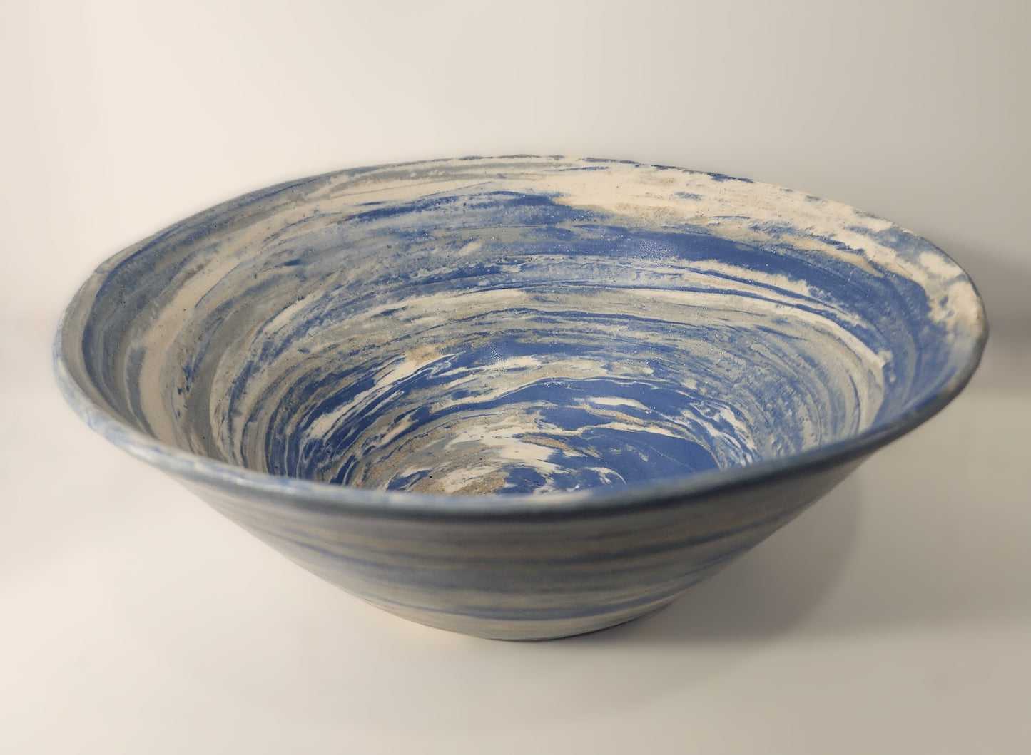 10.5" Flared Blue, Grey, and White Neriage Bowl