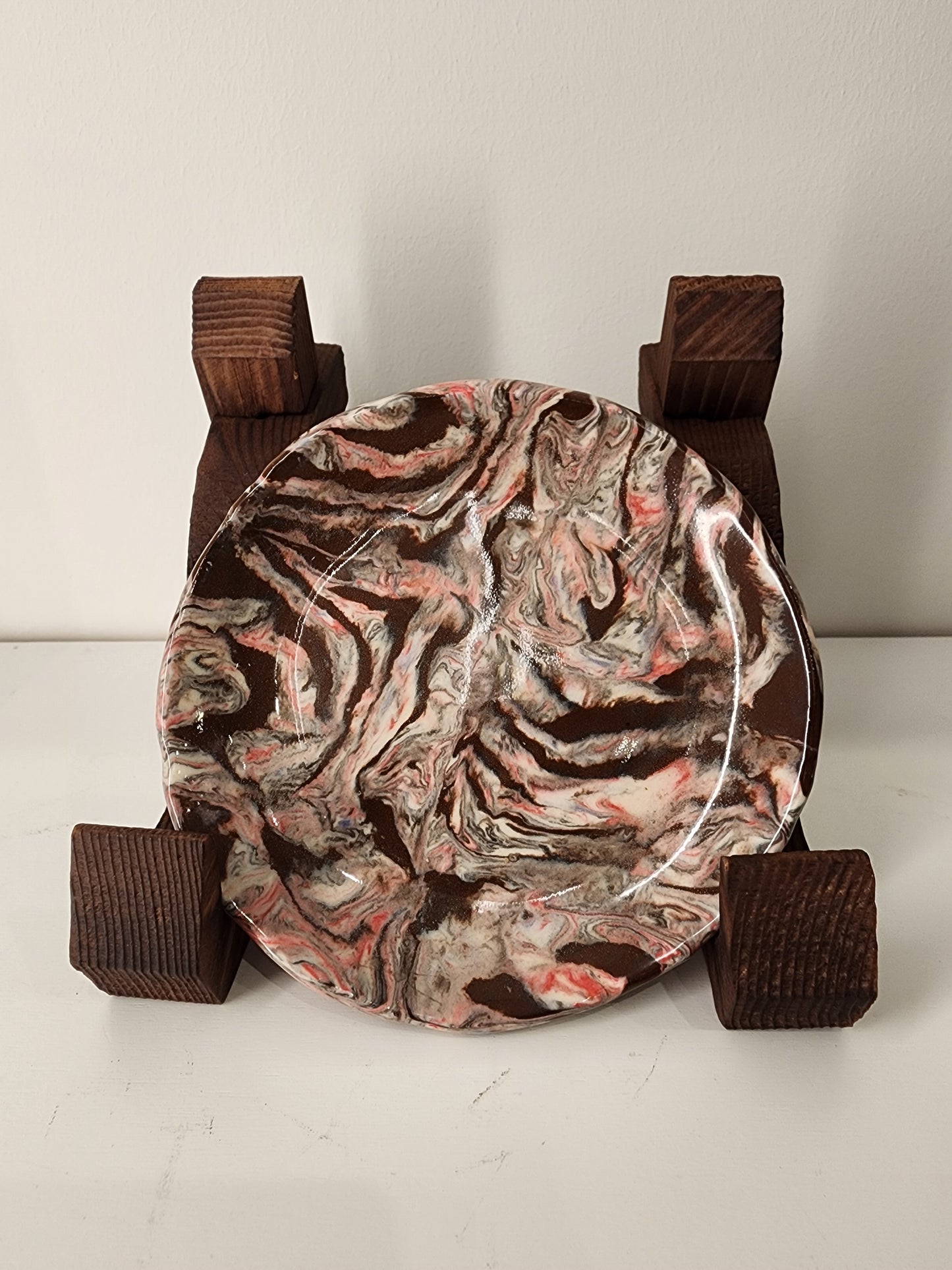 4.25" Porcelain Nerikomi Small Plate in Browns and Red