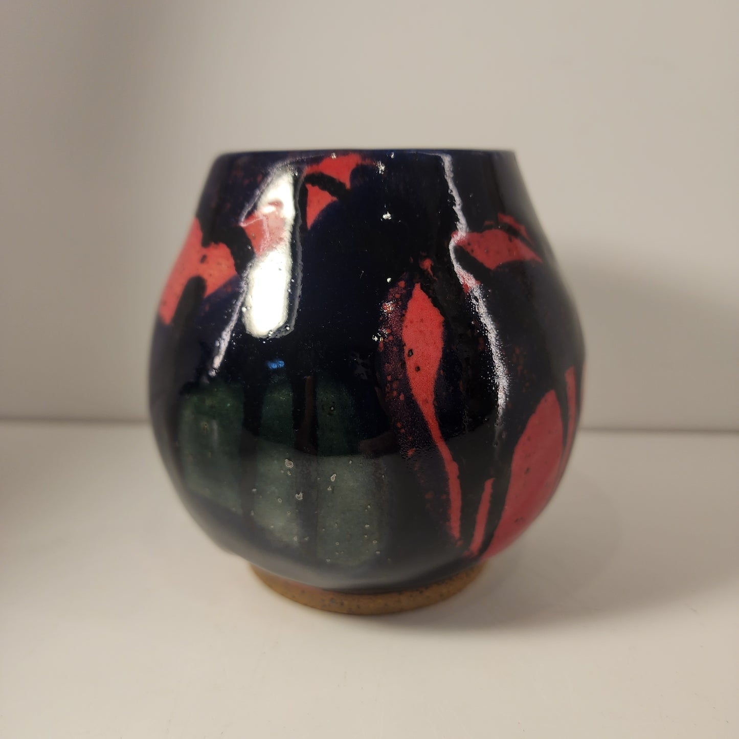 4" x 4" Deep Green, Red, and Dark Blue Drop Swirlware Vase