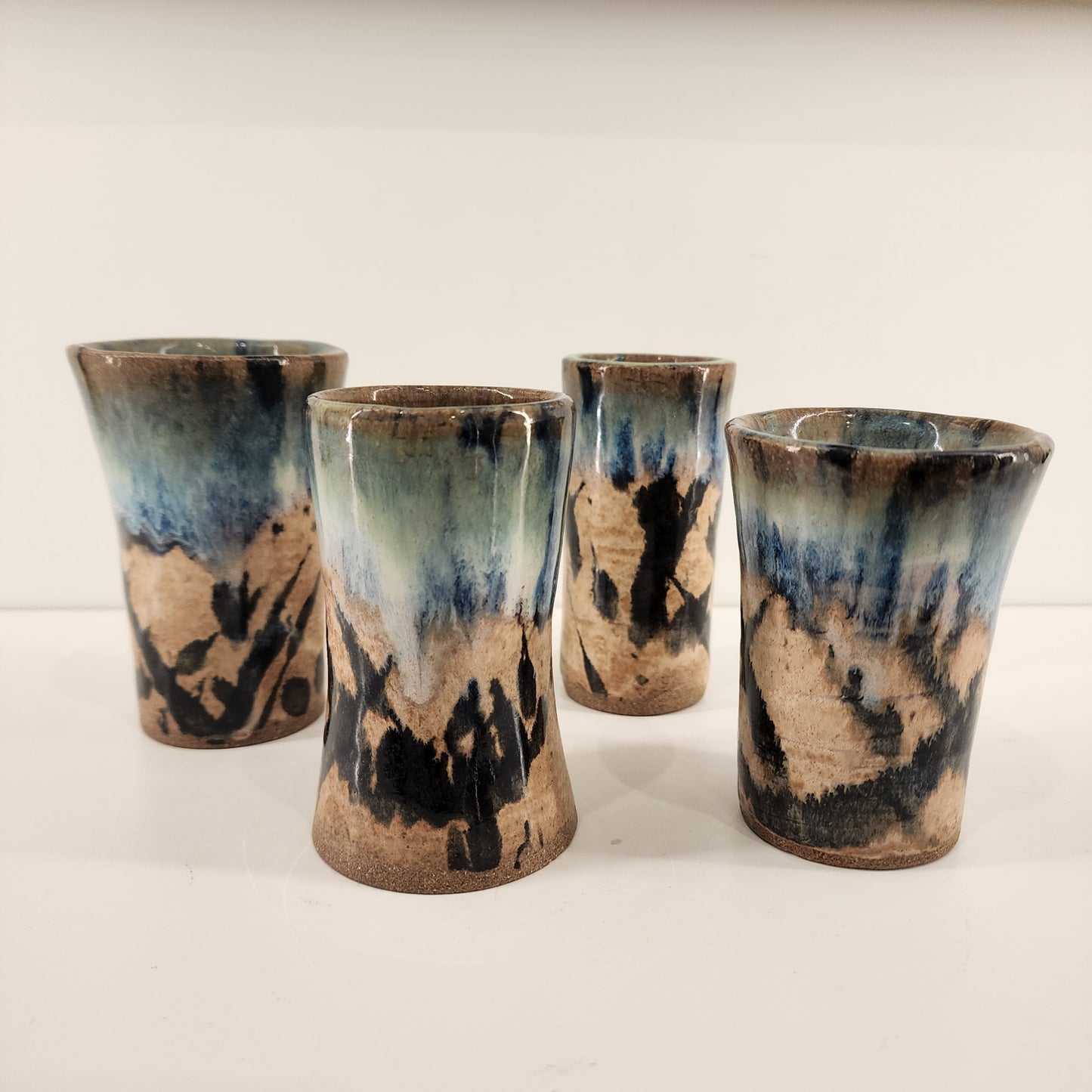 4" Set of Small Speckled Blue and Black Splash Bud Vases