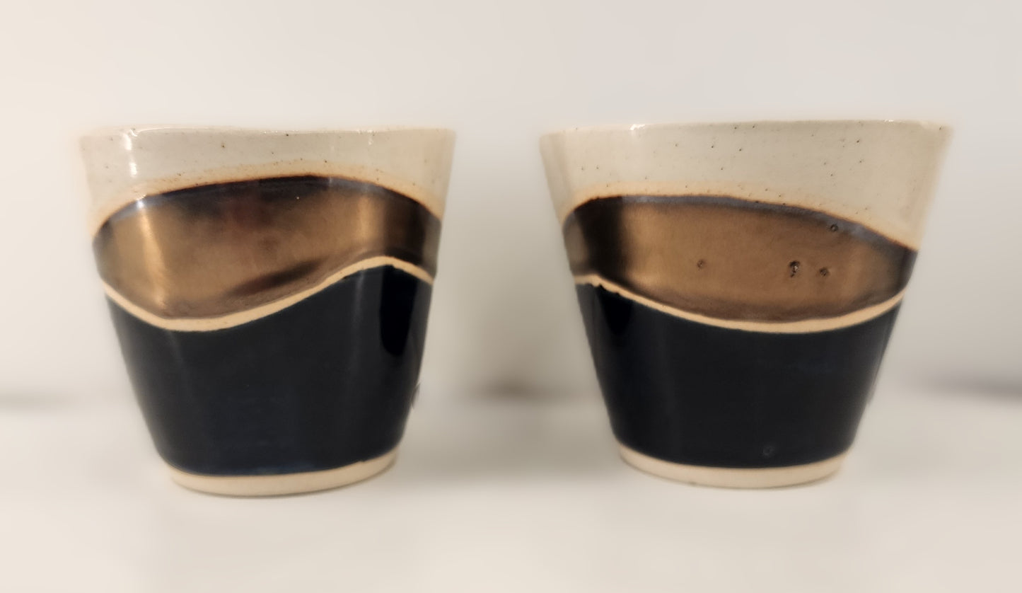 3.5" Deep Cobalt, Opal, and Gold Wave Cups
