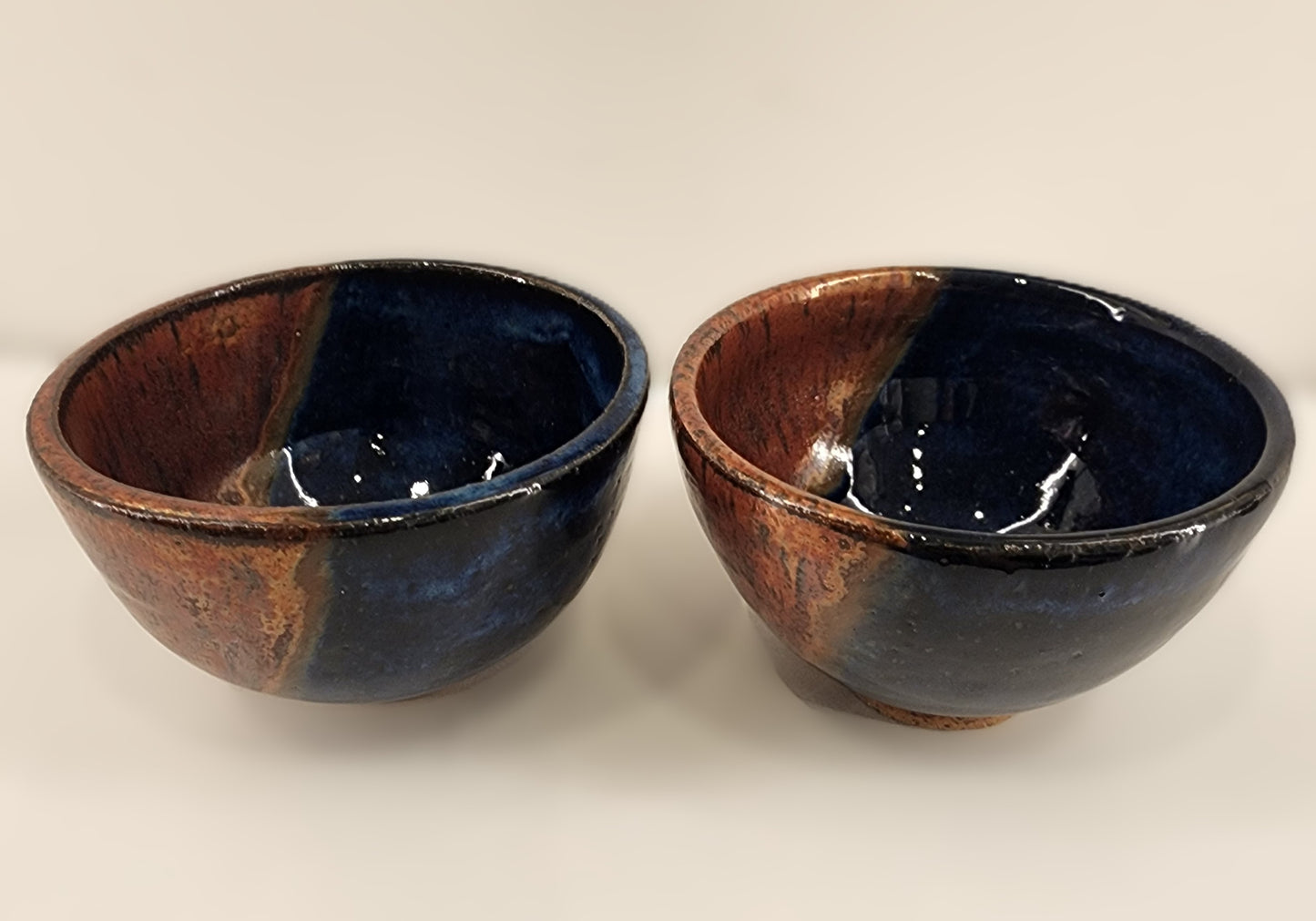 Pair of 4x2 Small Copper-Sided Dark Blue Bowls