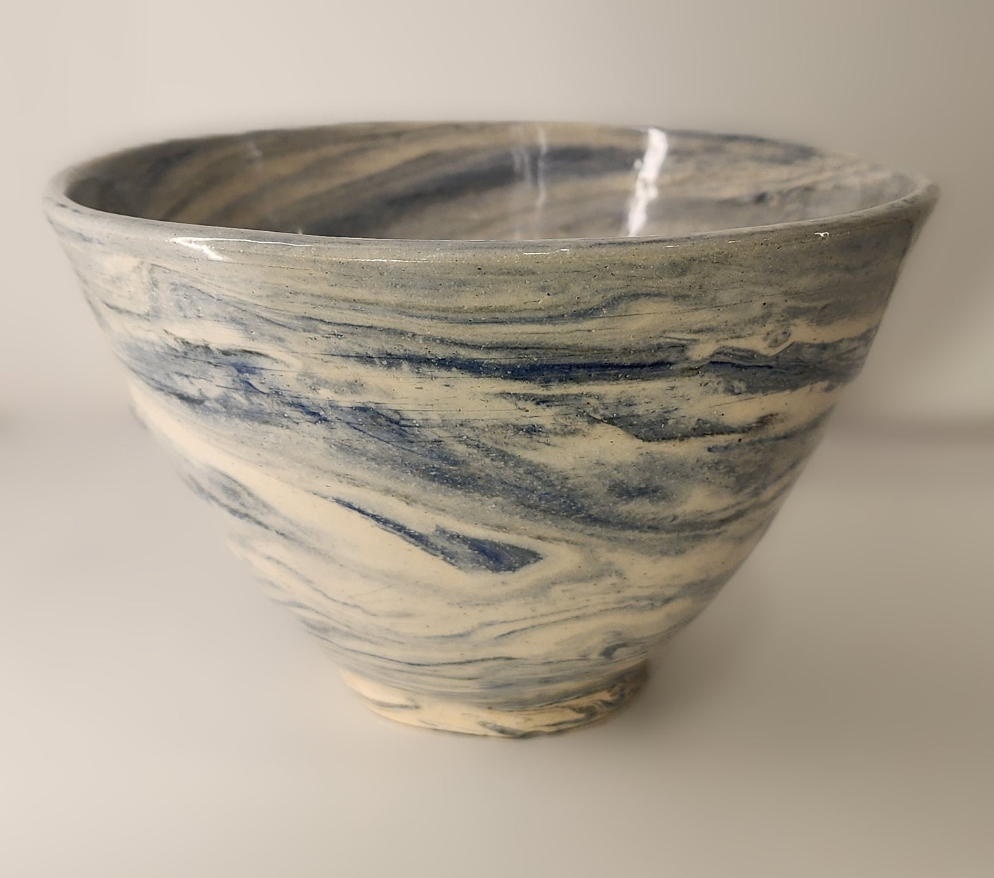 6.75" Deep Gloss Blue and White Marbled Bowl