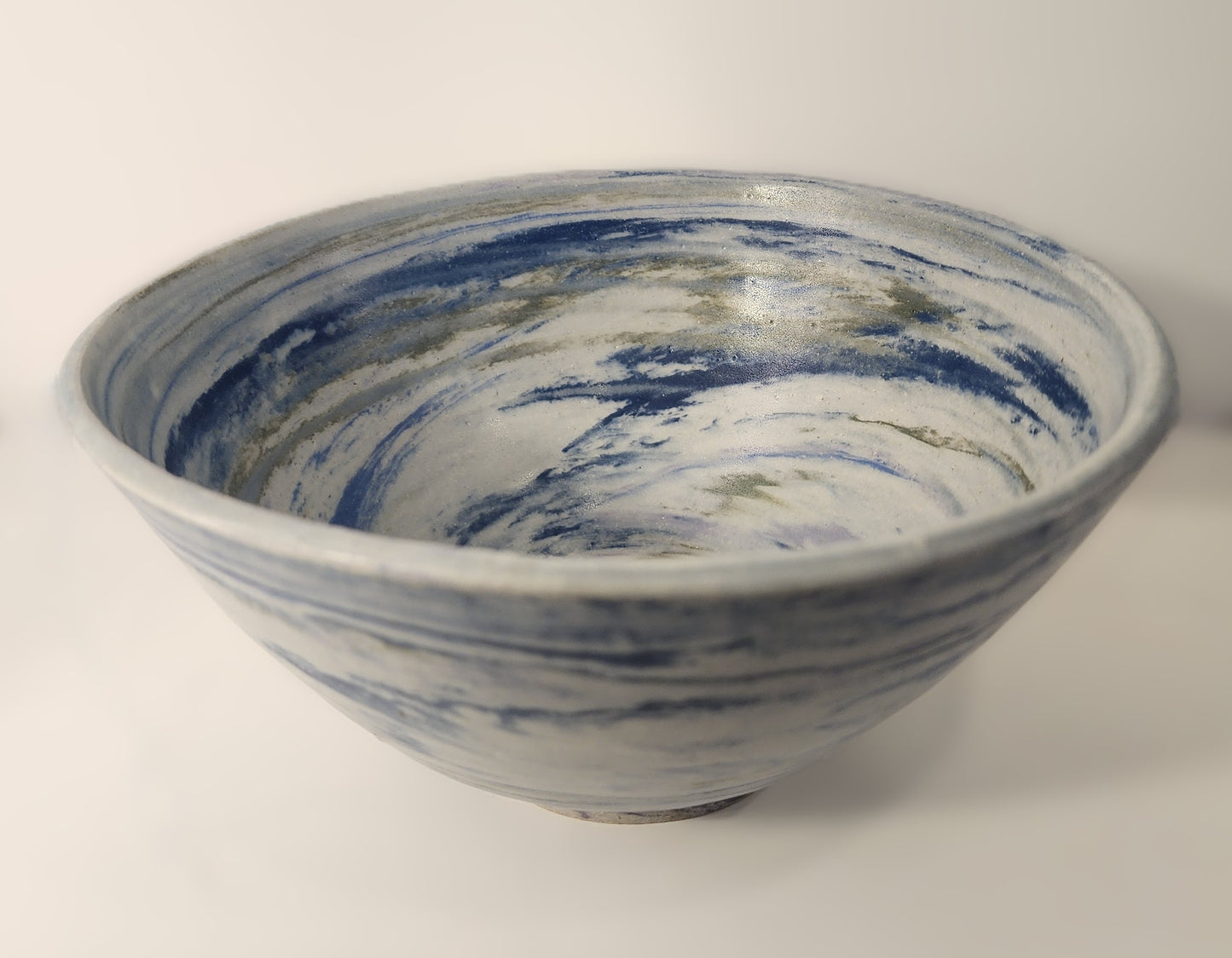 8" Neriage Blue Clay Bowl with Green Accents