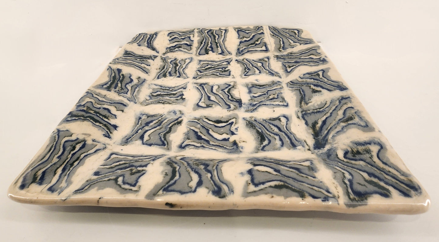 9" Square Blue Block Nerikomi Plate