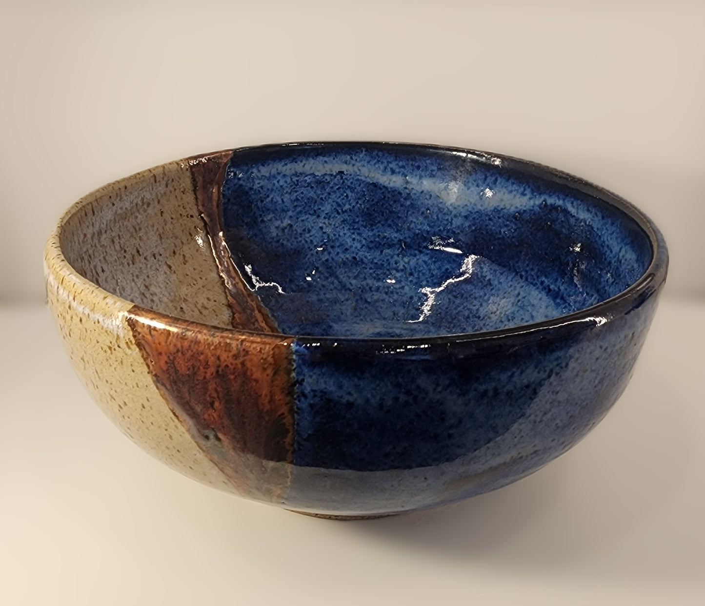 9.75" Blue, White, and Copper Deep Bowl