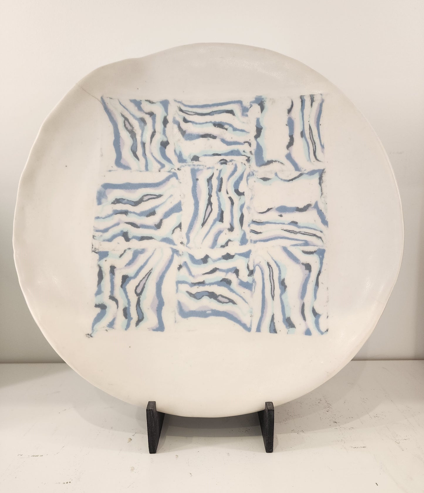 11.5" Modern Nerikomi Platter with Waves of Soft Blues and Purples