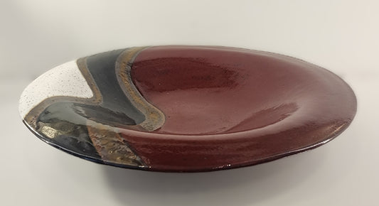 12" Deep Red Patterned Flared Serving or Display Bowl