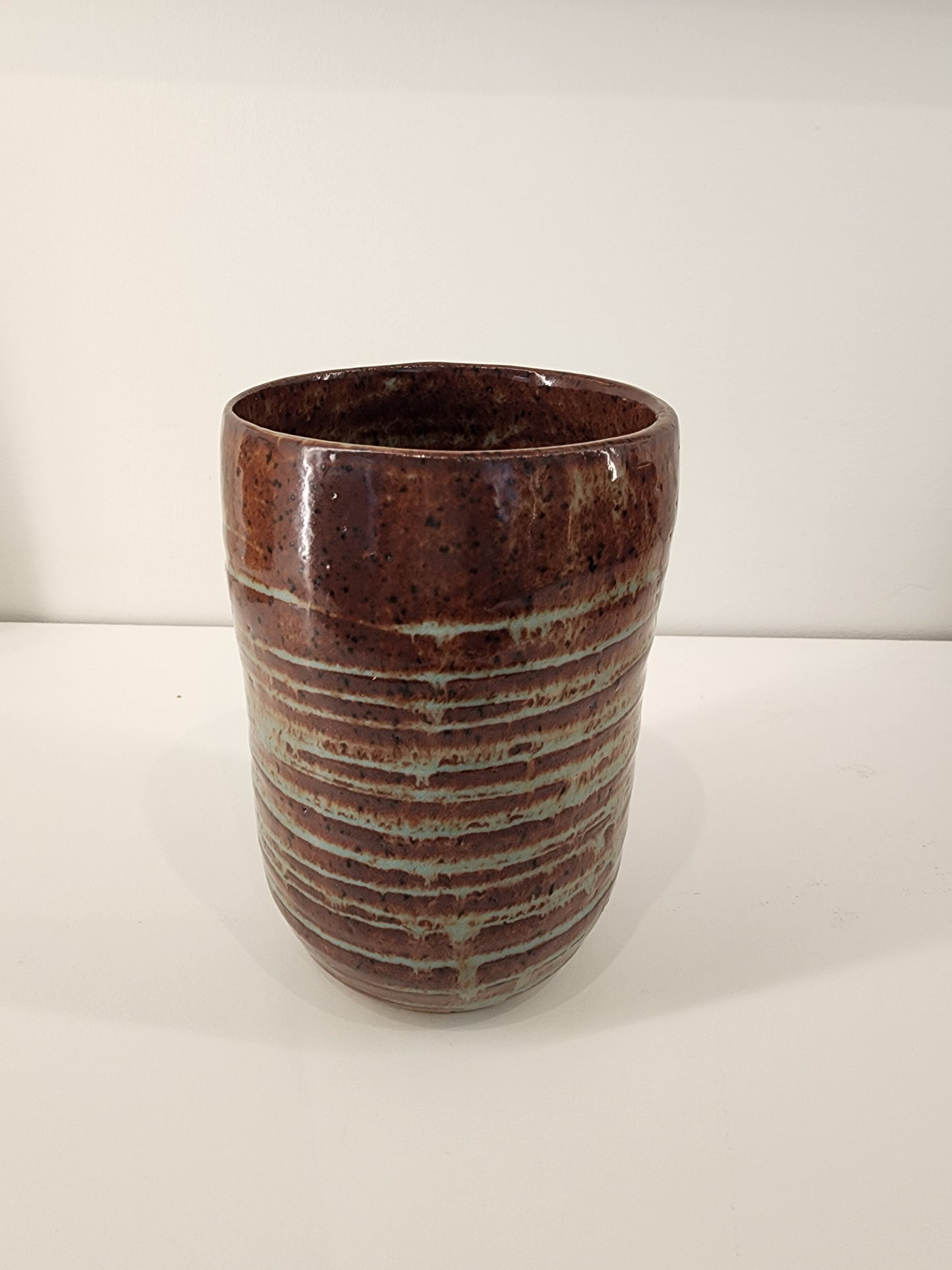 3" Tall Brown and Green Shino Cup