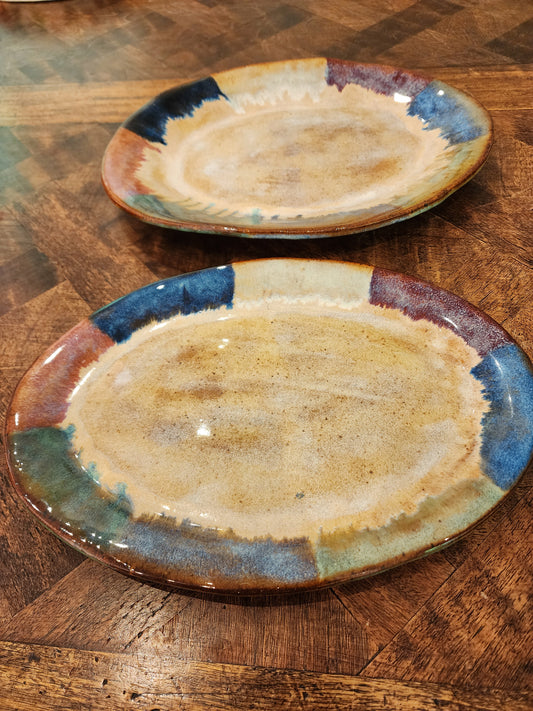 Set of 2 Multi-Colored Hand-Built Speckled Stone Serving Platters - 13" and 14"