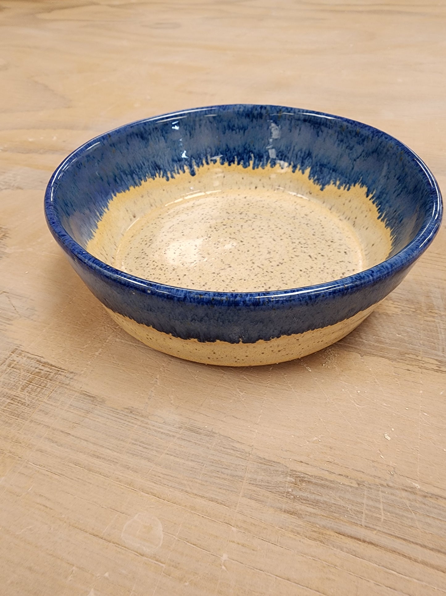 6" x 2" Blue and Cream Speckled Cereal, Serving, or Cat/Dog Bowl