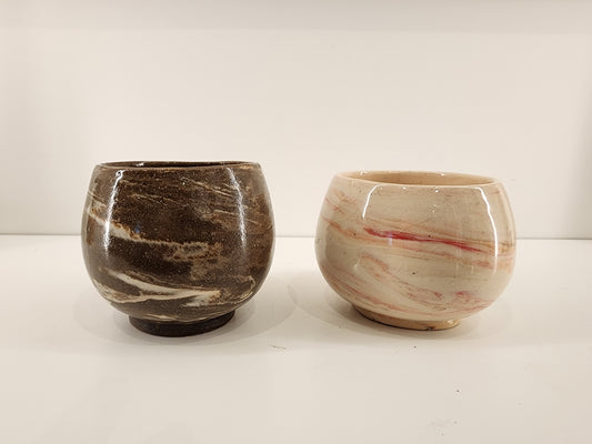 4" x 3" Round Marblized Cups - Brown and White