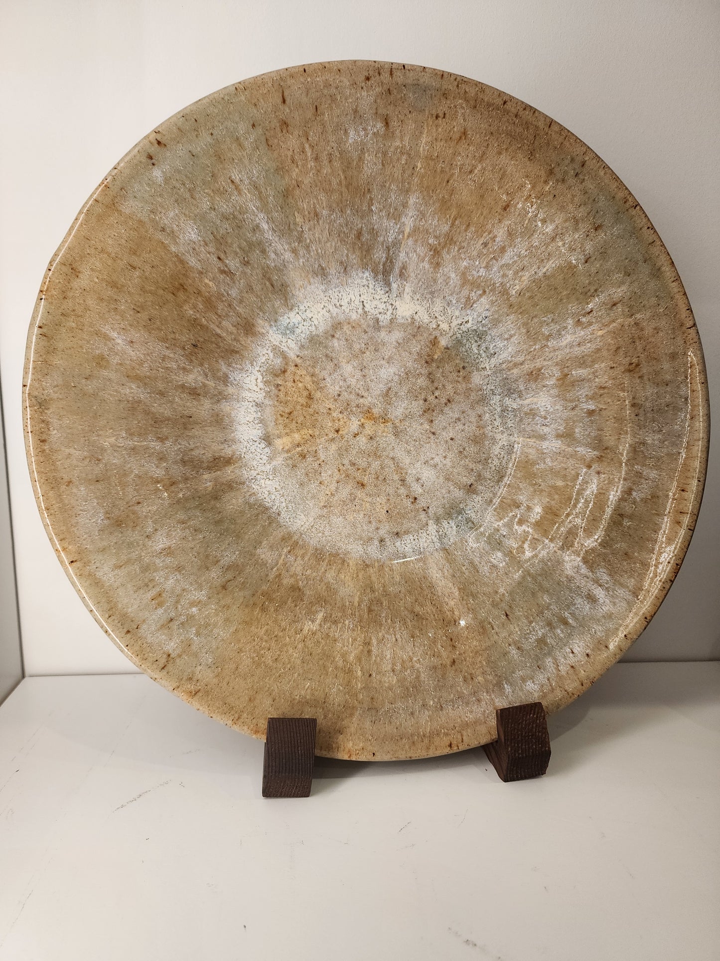 12" x 2" Flared Celadon and Honey Flux Bowl