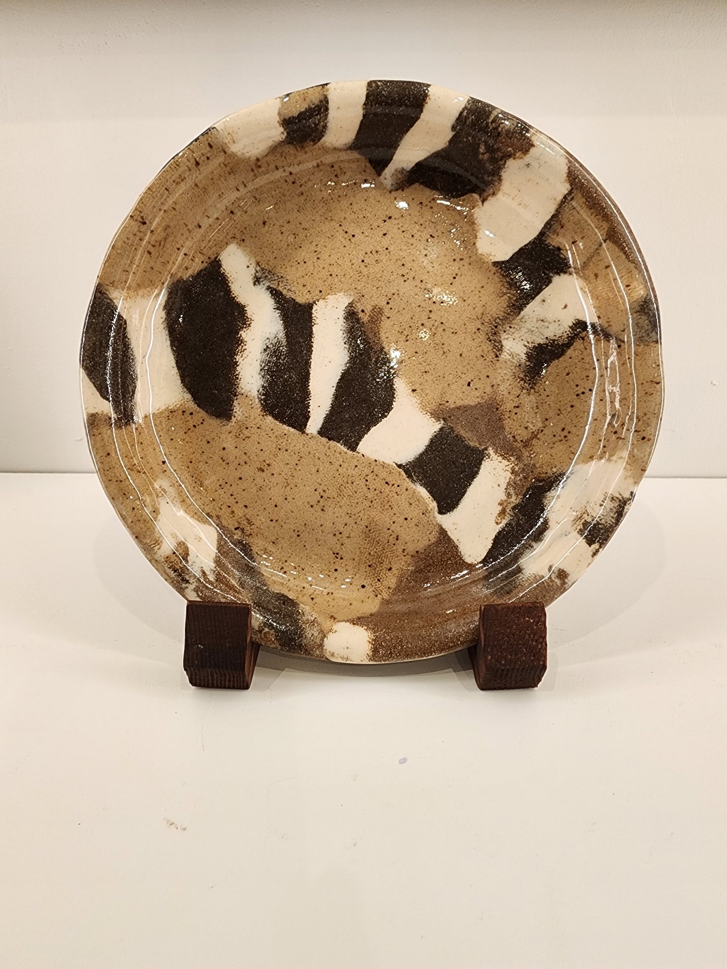 7.5" Round Speckled Clay Nerikomi Inlaid Zebra Dish