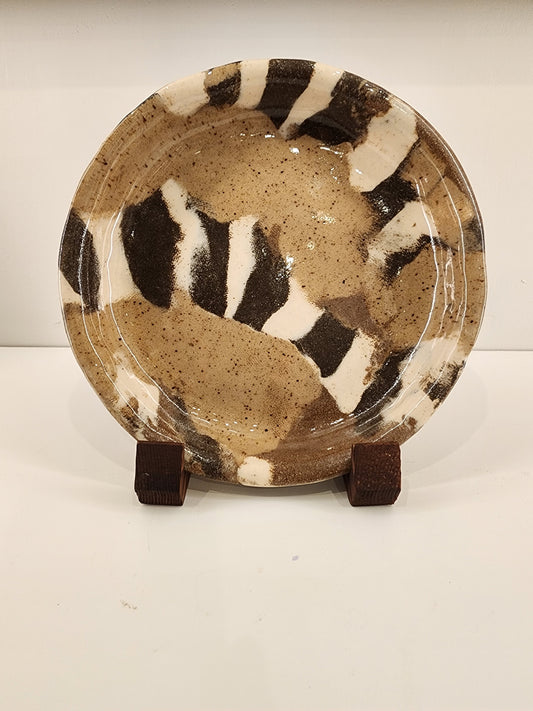 7.5" Round Speckled Clay Nerikomi Inlaid Zebra Dish