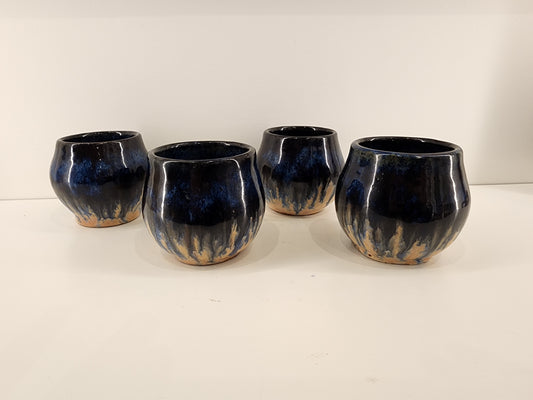 Set of four 3.5" x 3" Blue Spark Earth and Fire Cups