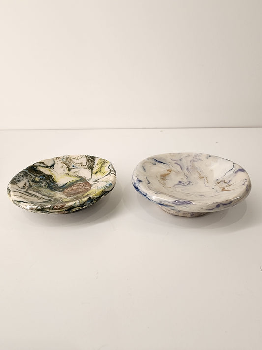 2.75" x .75" Small Porcelain Nerikomi Salt or Spice Bowls with Spoon - Sold Separately