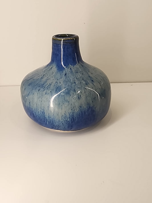 4" Wide Squat Blue Bud Vase