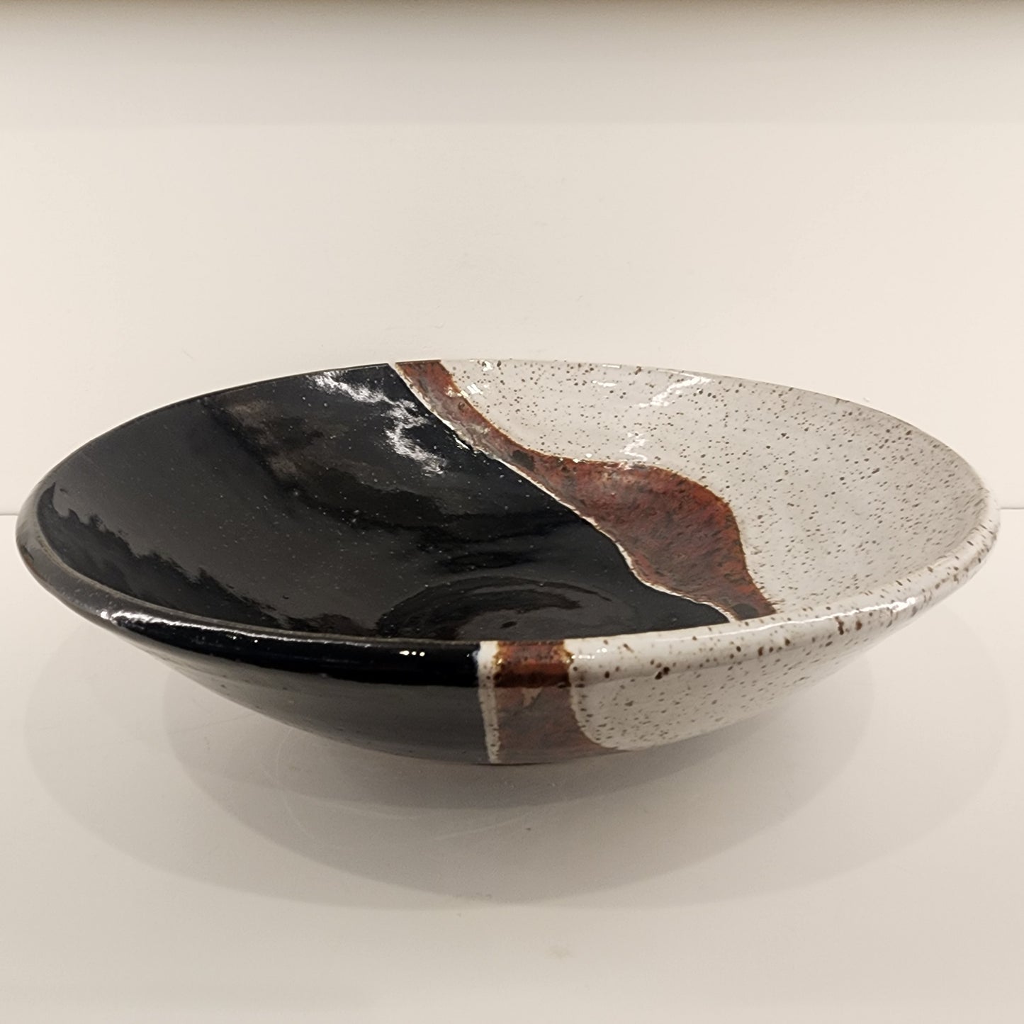 10" x 3" Cobalt, Snow, and Copper Speckled Bowl