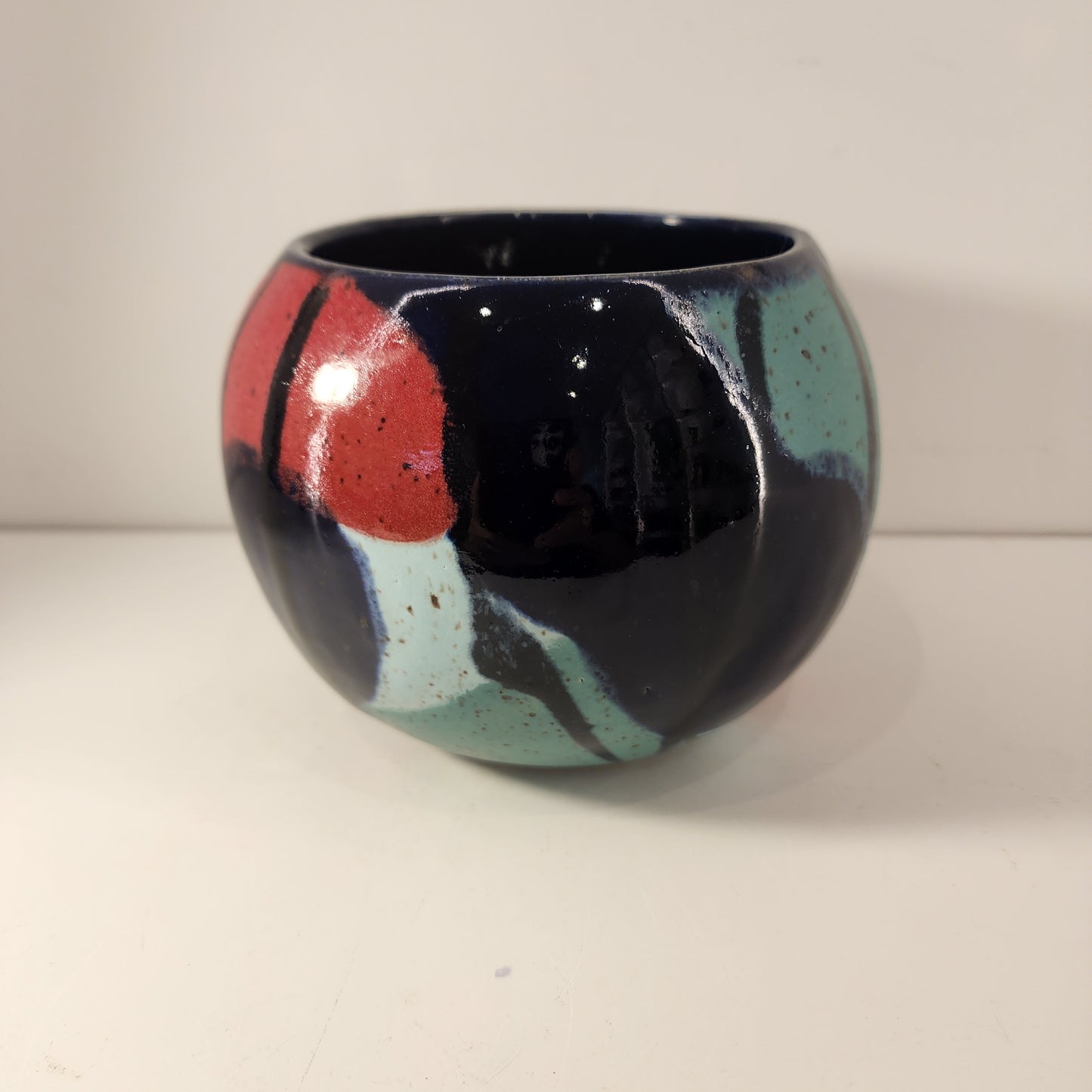 4" x 5.5" Fun Green, Red, and Blue Swirlware Vase, Plantholder, or Bowl