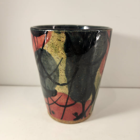 4.75" x 3.75" Flared Red, Olive and Dark Blue Swirlware Vase