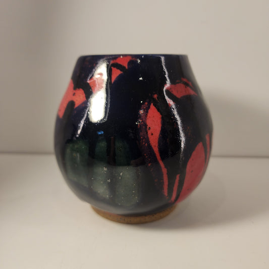 4" x 4" Deep Green, Red, and Dark Blue Drop Swirlware Vase