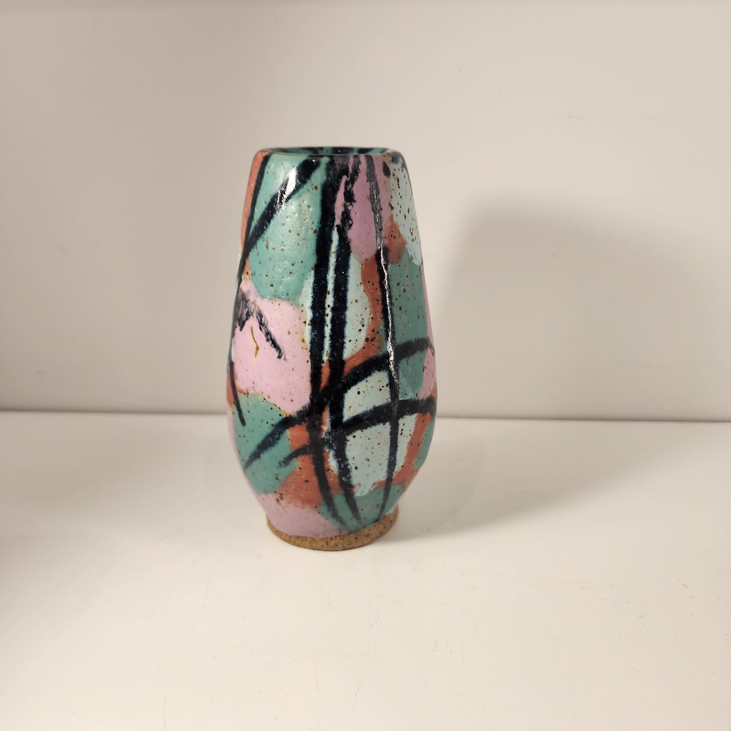 5" x 2.5" Matte Green, Orange, Pink, and Light Blue Swirlware Bud Vase