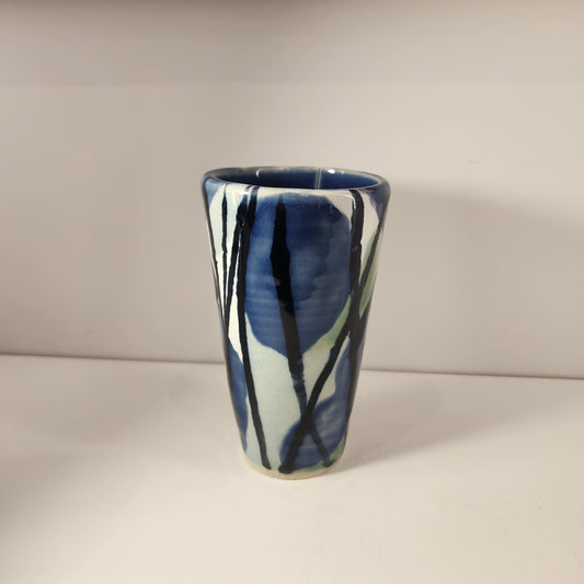 3" x 6"  White and Blue Swirlware Vase