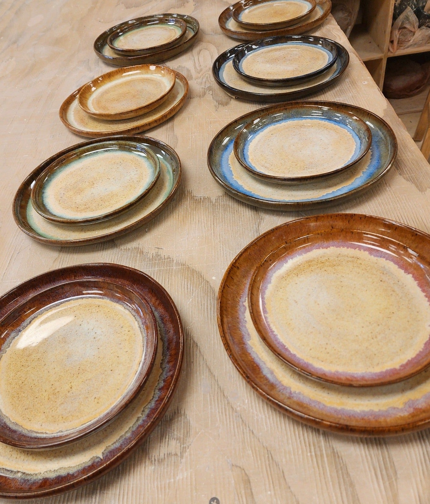 Set of 8 Speckled Stone 10" Multi- Colored Dinner Plates