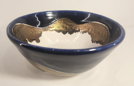 6.5" x 2.5" Snow, Cobalt and Gold Small Bowl