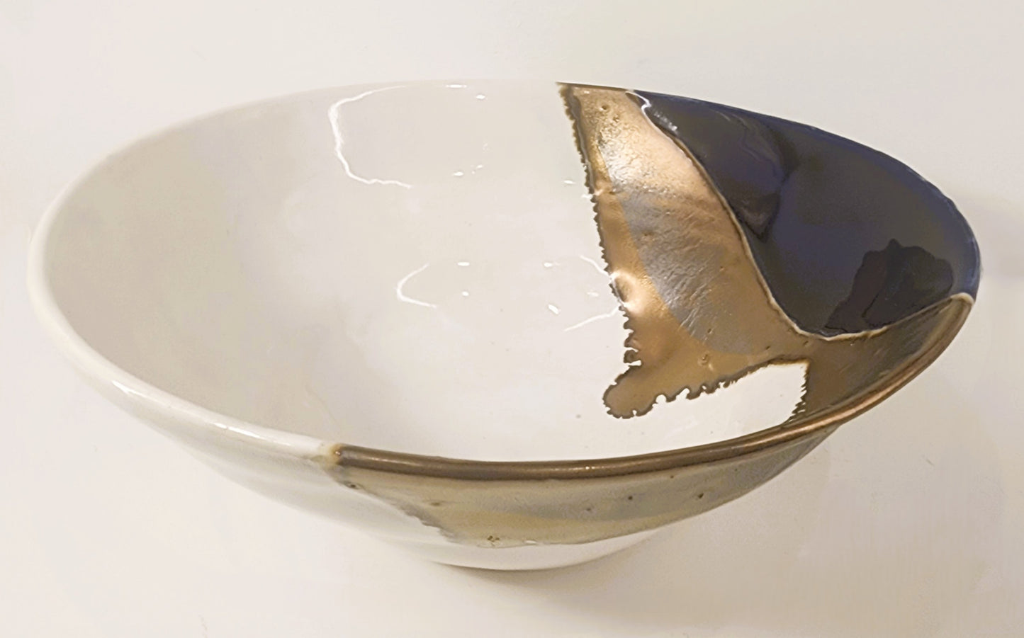 8" x 3" Snow, Cobalt and Gold Small Bowl