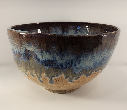 9" x 5.5" Tall Blue Fire and Ice Speckled Bowl