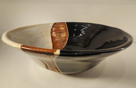 Large 10" Black , Opal, and Copper Flowing Wide Bowl