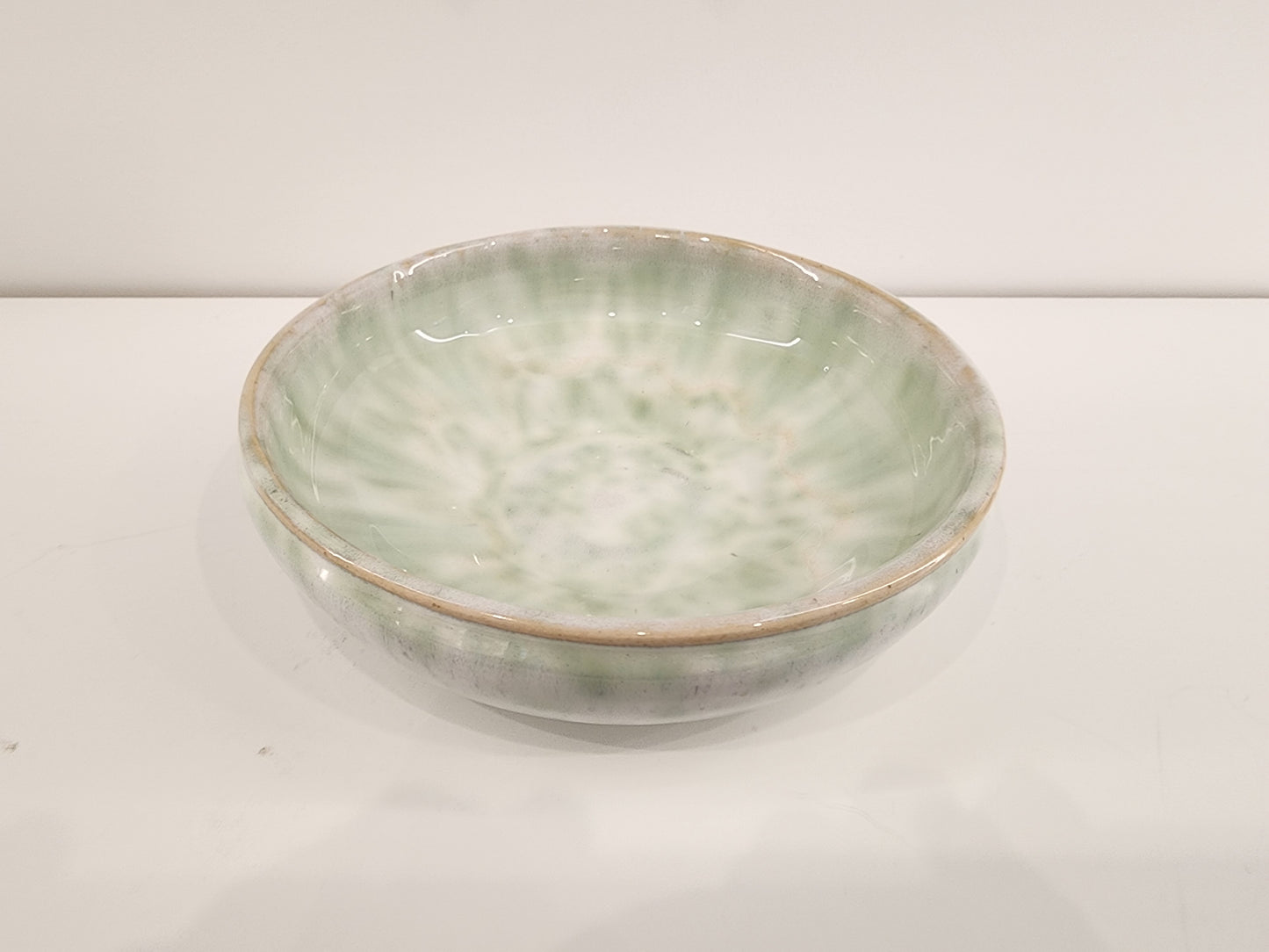 6" Flowing Green and White Shallow Bowl