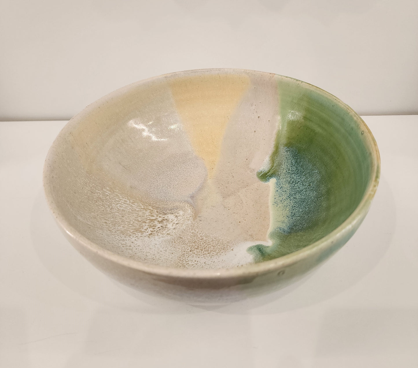 8" Cream and Sea Green Large Bowl