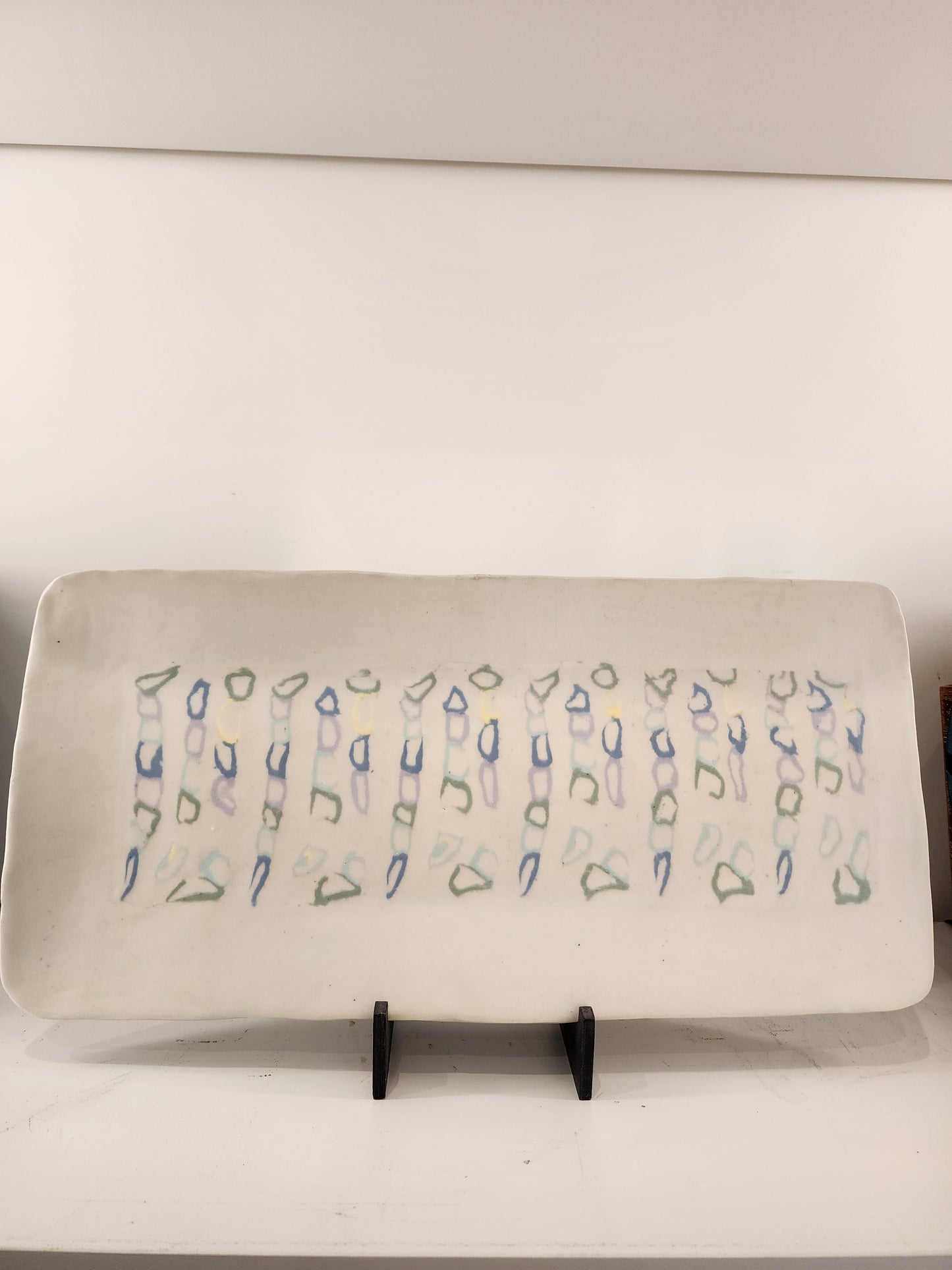 15"x 7" Large White, Blue and Green Modern Nerikomi  Platter